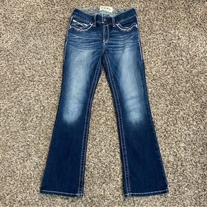 ARIAT Denim Jeans Women’s 28 Short Marine Blue Mid Rise Boot Embroidered Western